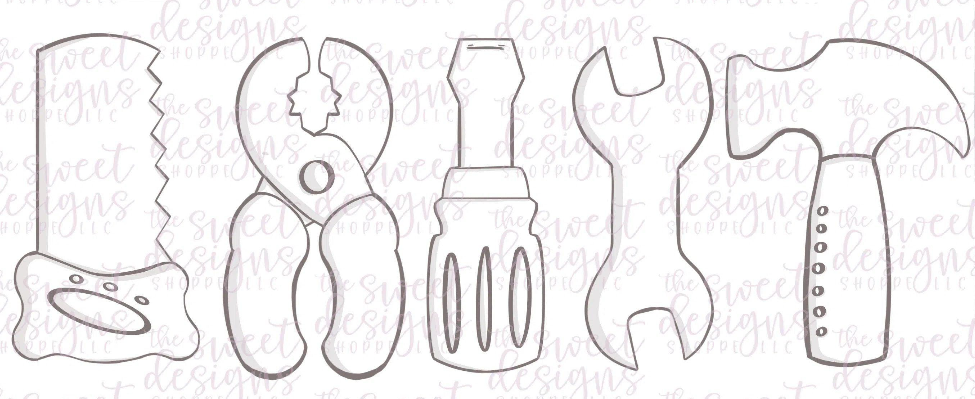 Saw, pliers, screwdriver, wrench, hammer cookie designs